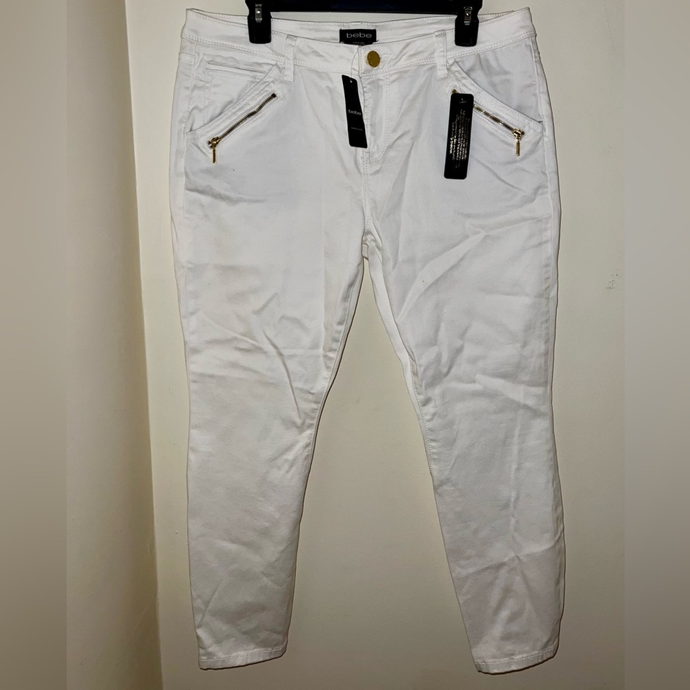 bebe White Pants with Gold Accents